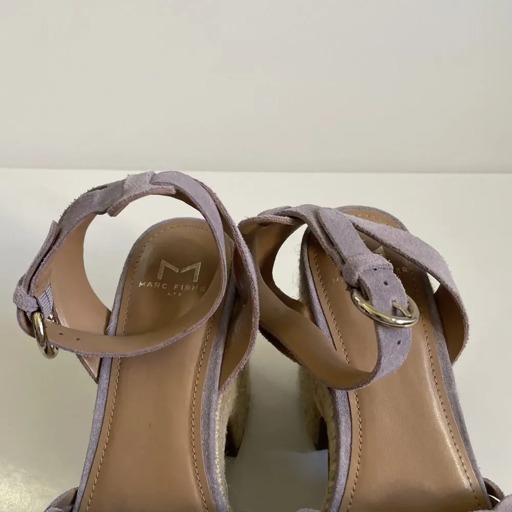 Marc Fisher ODILIA ESPADRILLE PLATFORM SANDAL Size 8 Lavender Purple Jute Heel